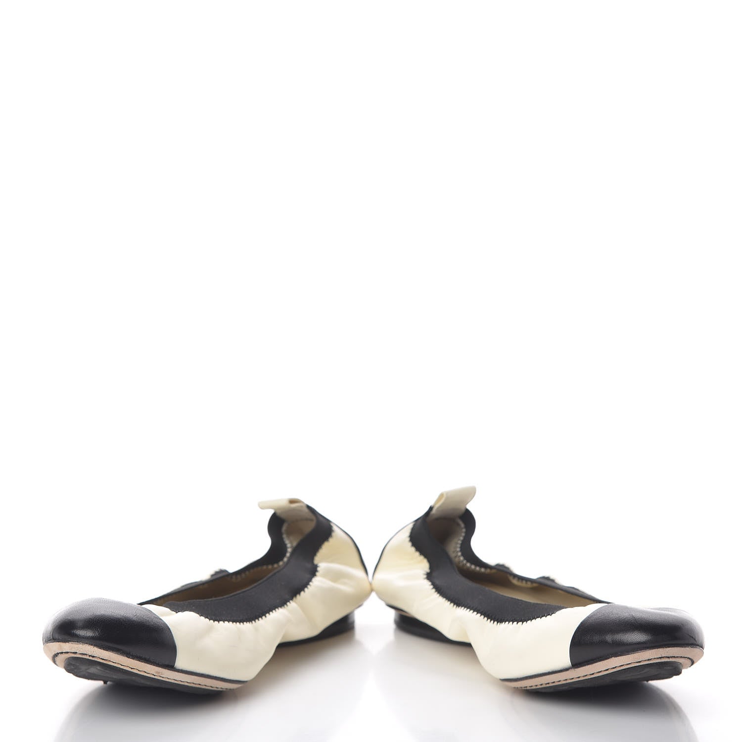 Chanel Lambskin CC Elastic Cap Toe Ballerina Flats 37 Off White Black 5 of 16