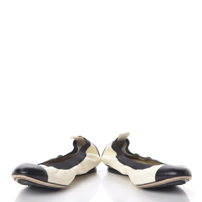 Chanel Lambskin CC Elastic Cap Toe Ballerina Flats 37 Off White Black 5 of 16