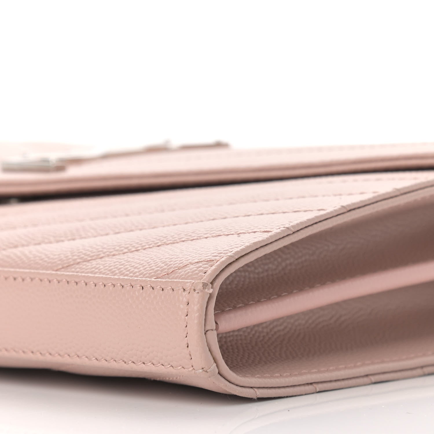 Saint Laurent Grain De Poudre Matelasse Chevron Monogram Chain Wallet Pale Pink 8 of 10