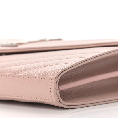 Saint Laurent Grain De Poudre Matelasse Chevron Monogram Chain Wallet Pale Pink 8 of 10