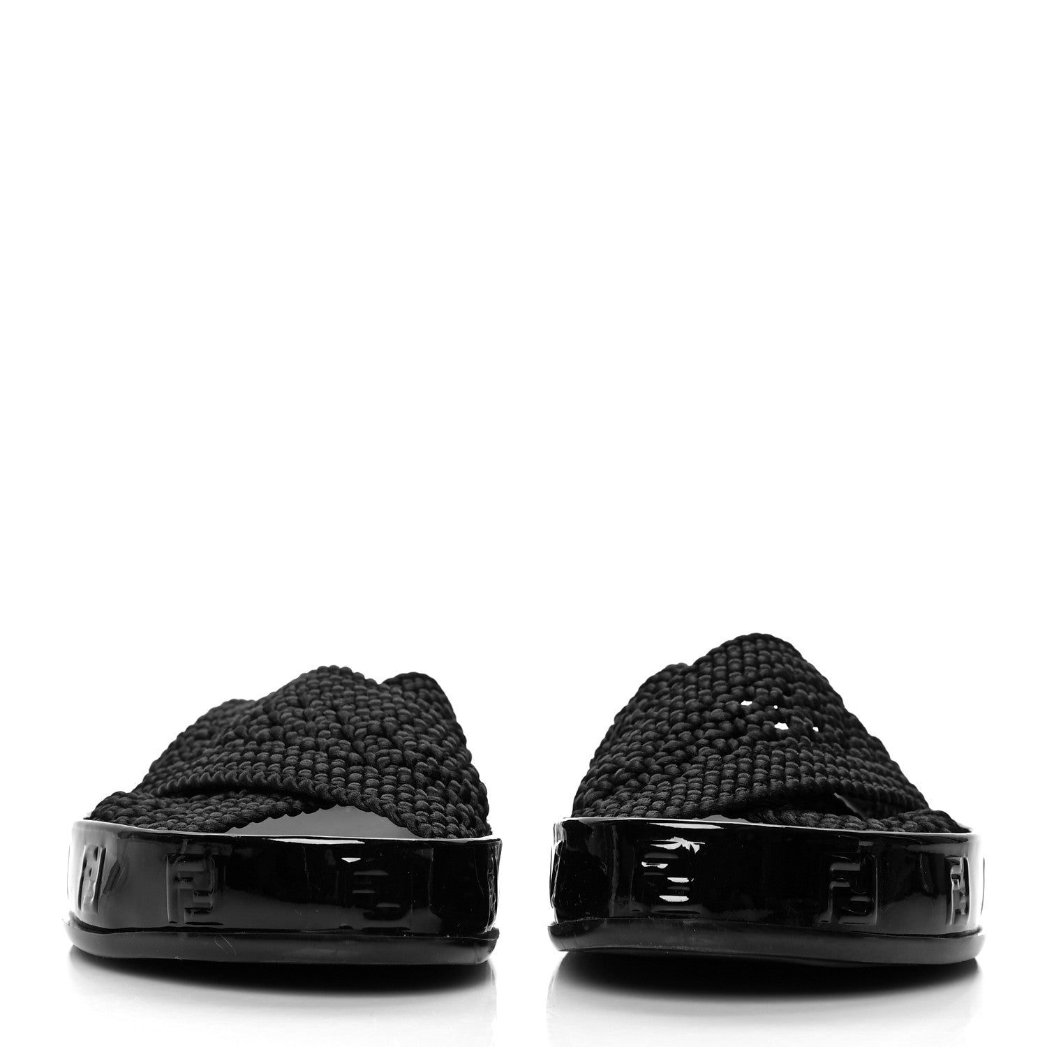 Fendi Raffia Rubber FF Woven Reflections Crisscross Slide Sandals 37 Black 2 of 7