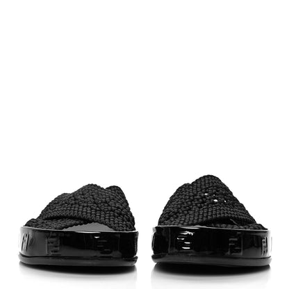 Fendi Raffia Rubber FF Woven Reflections Crisscross Slide Sandals 37 Black 2 of 7