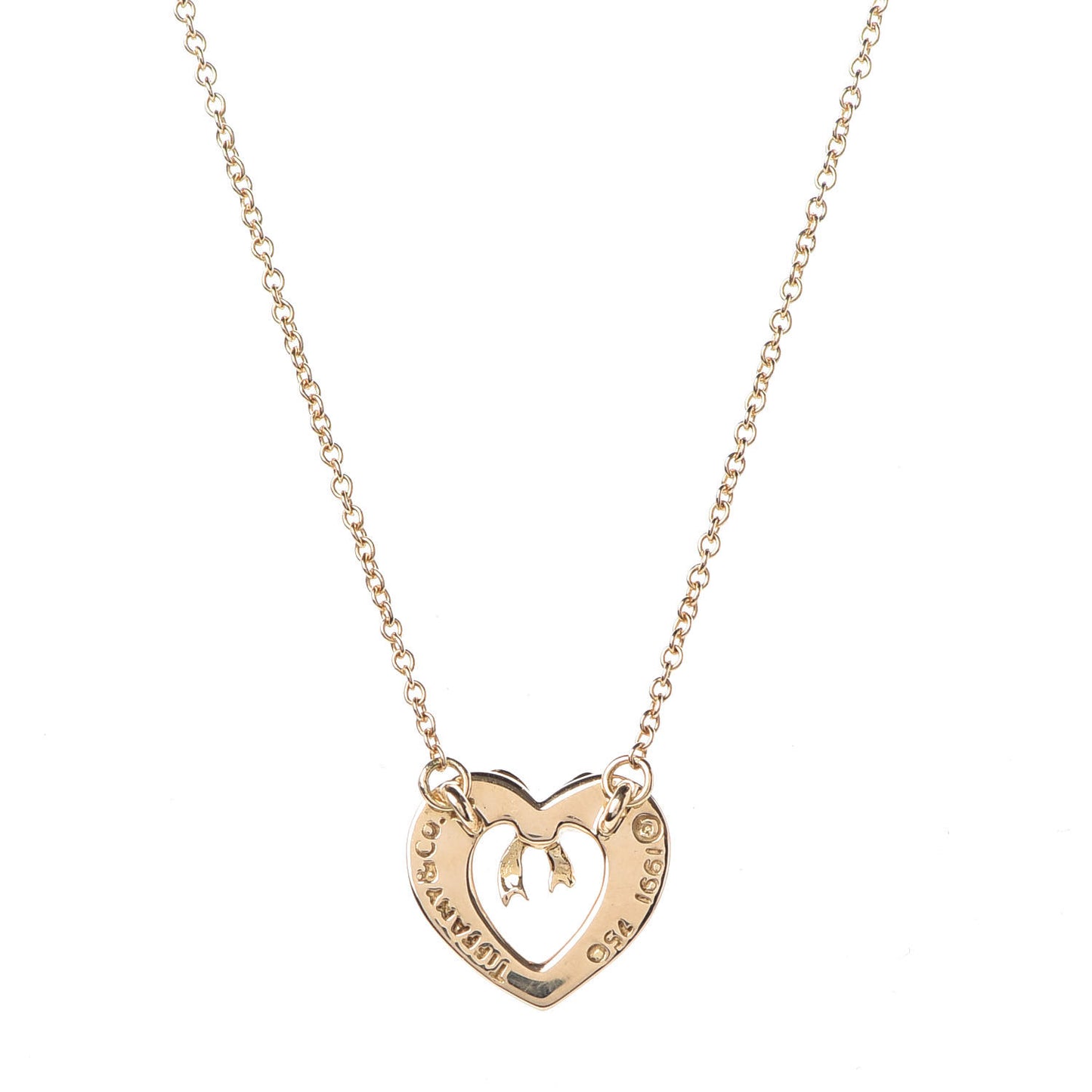 18K Yellow Gold Bow Tie Heart Pendant Necklace