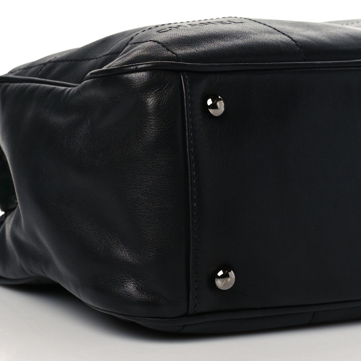 Lambskin Square Stitched Large Tote Black