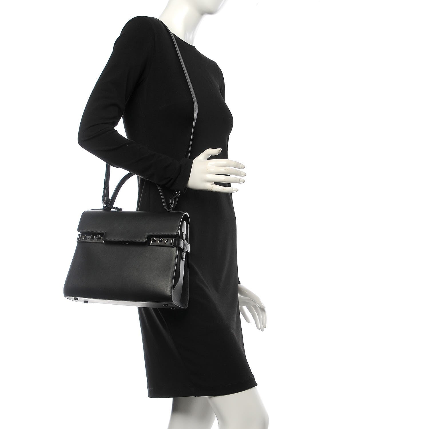 Delvaux Calfskin MM Tempete Satchel Black 2 of 8