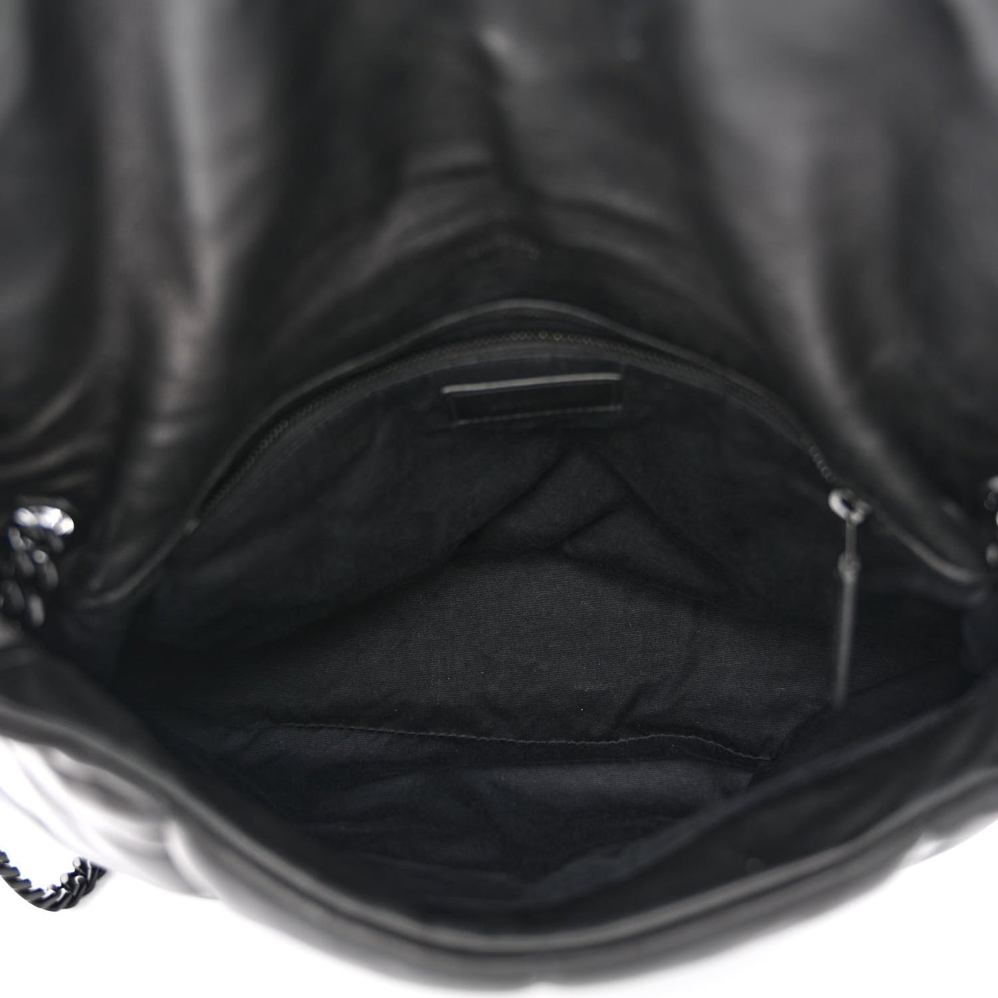Lambskin Quilted Monogram Monochrome Medium Loulou Puffer Chain Satchel Black