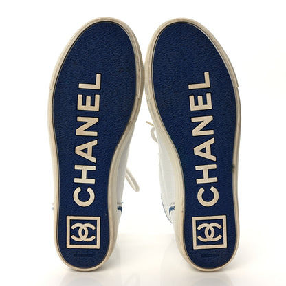 Chanel Calfskin High Top Sneakers 38 White Blue 5 of 8
