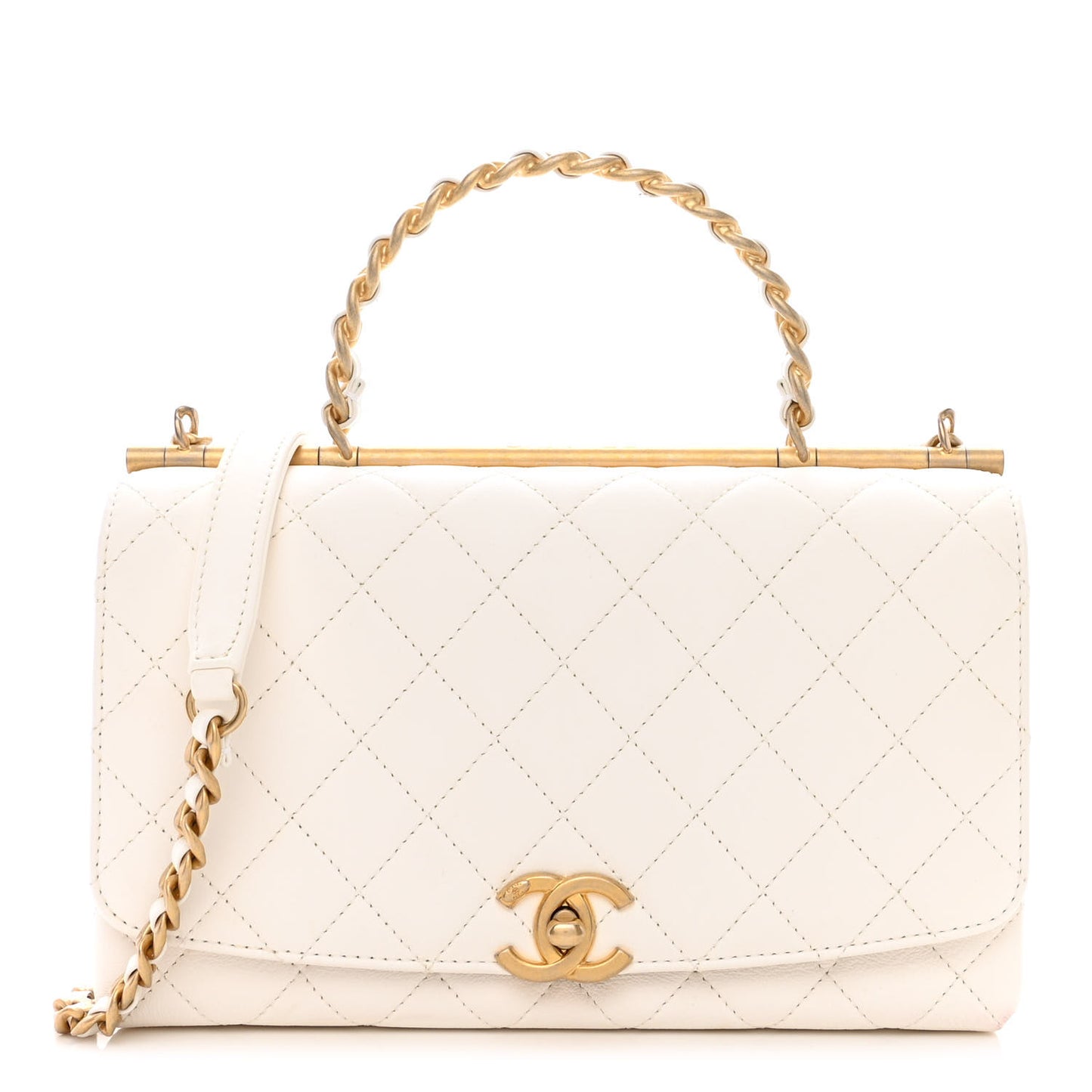 Lambskin Quilted La Parisienne Top Handle Flap White