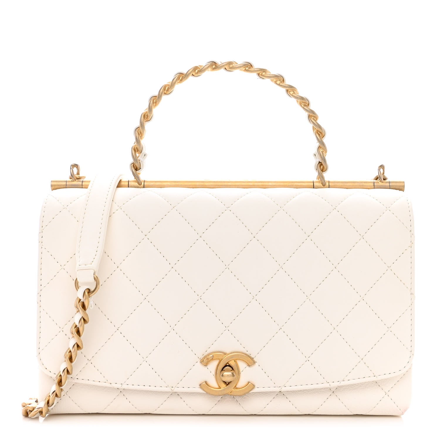 Chanel Lambskin Quilted La Parisienne Top Handle Flap White 1 of 14