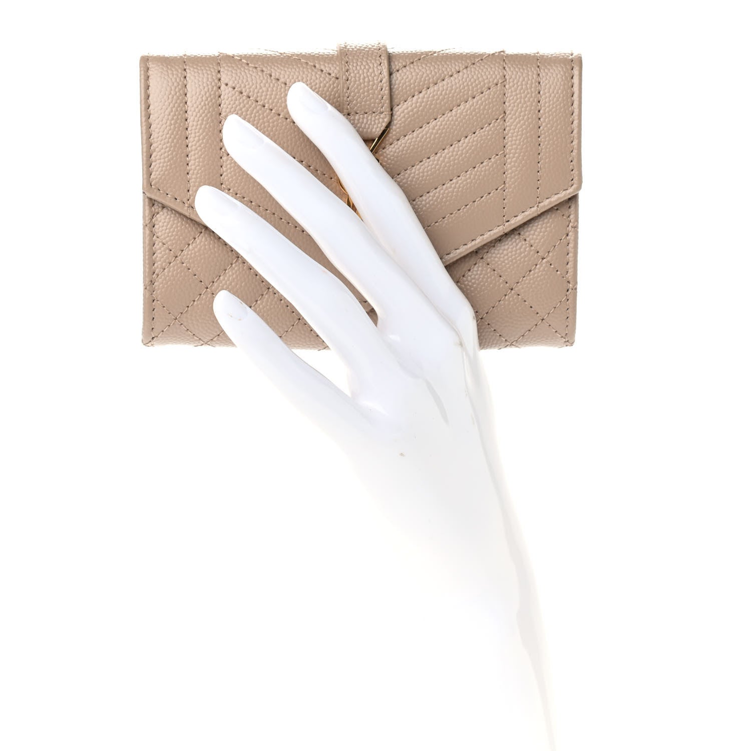 Saint Laurent Grain De Poudre Textured Mixed Matelasse Triquilt Small Monogram Envelope Wallet Dark Beige 2 of 7