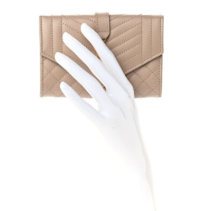 Saint Laurent Grain De Poudre Textured Mixed Matelasse Triquilt Small Monogram Envelope Wallet Dark Beige 2 of 7
