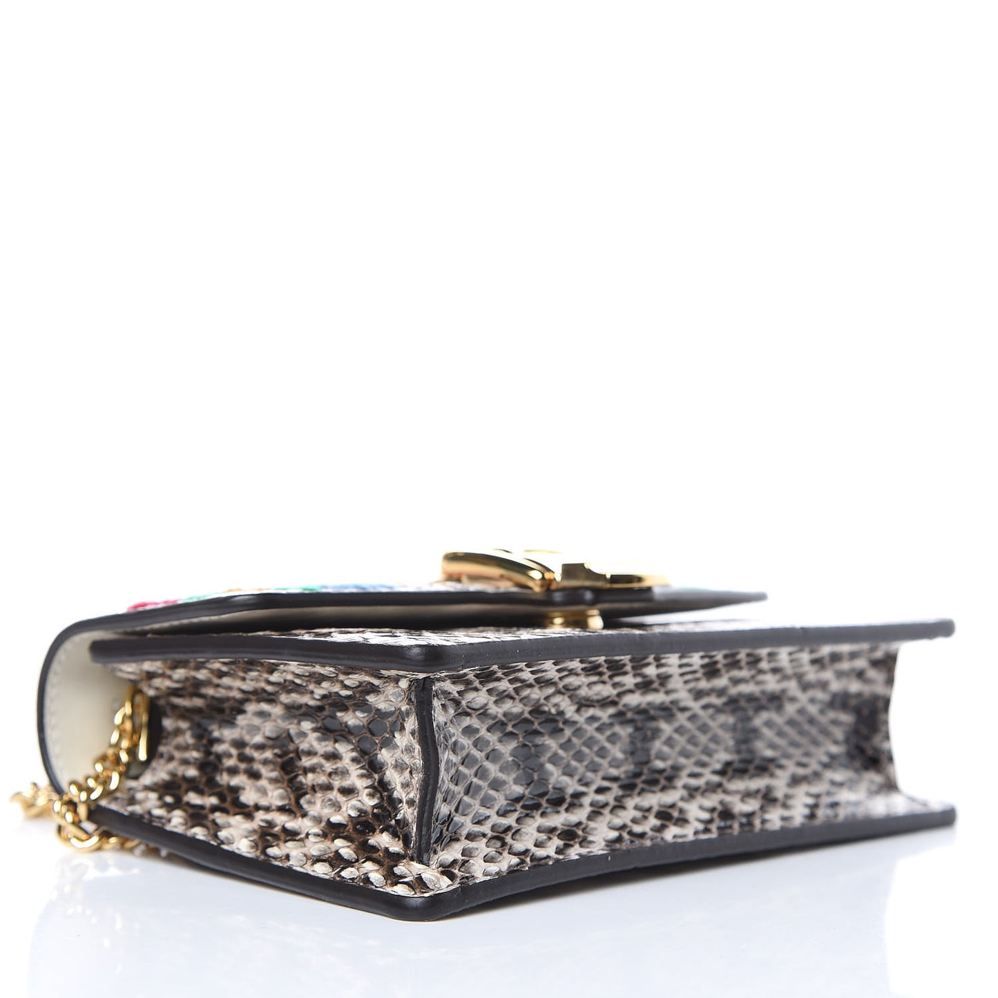 Snakeskin Floral Embroidered Super Mini Sylvie Chain Shoulder Bag