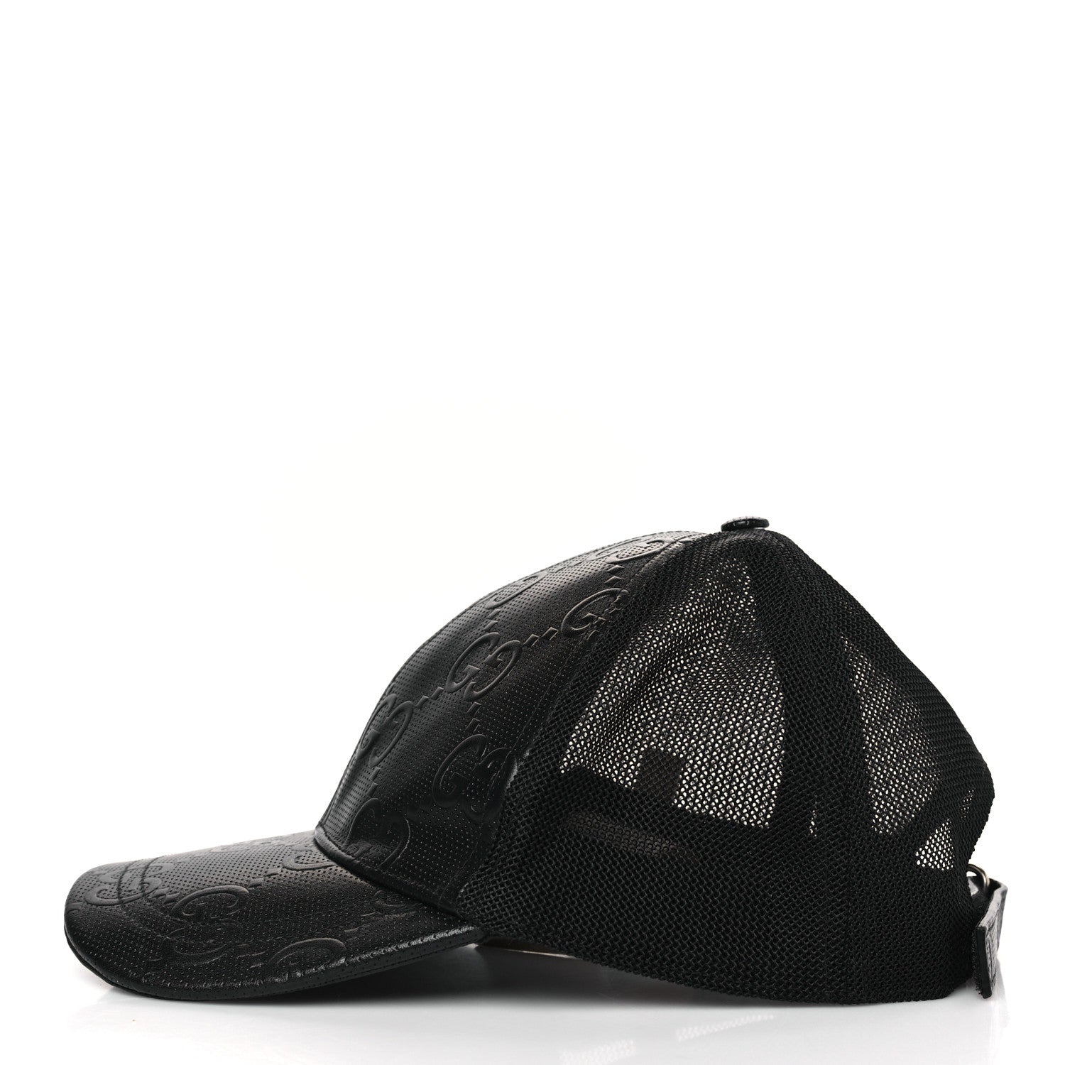 Gucci Calfskin Mesh GG Tennis Embossed Gary Baseball Hat L Black 3 of 9