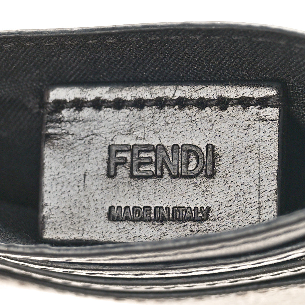 Fendi Glazed Fabric Vitello Liberty FF 1974 Diagonal Card Holder Tobacco Black 7 of 8