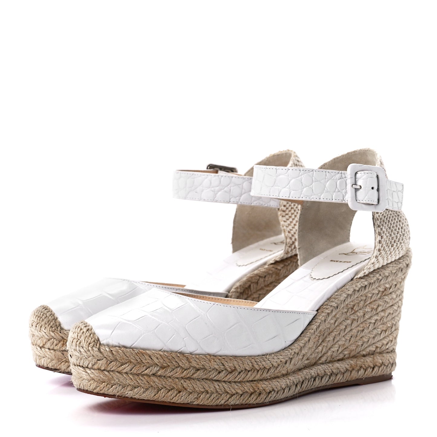 Calfskin Crocodile Embossed Amelia 90 Espadrille Wedges 38 White