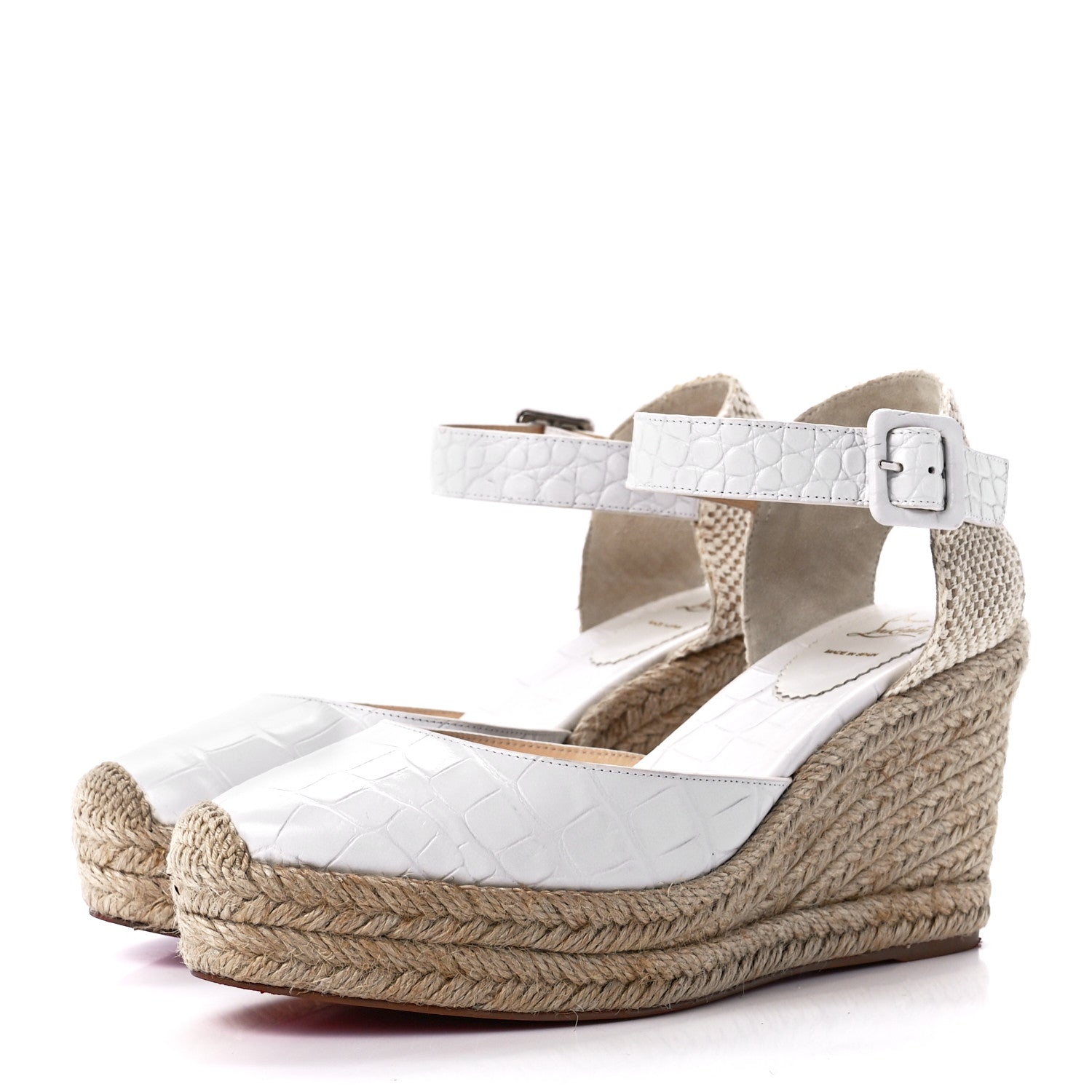 Christian Louboutin Calfskin Crocodile Embossed Amelia 90 Espadrille Wedges 38 White 3 of 8