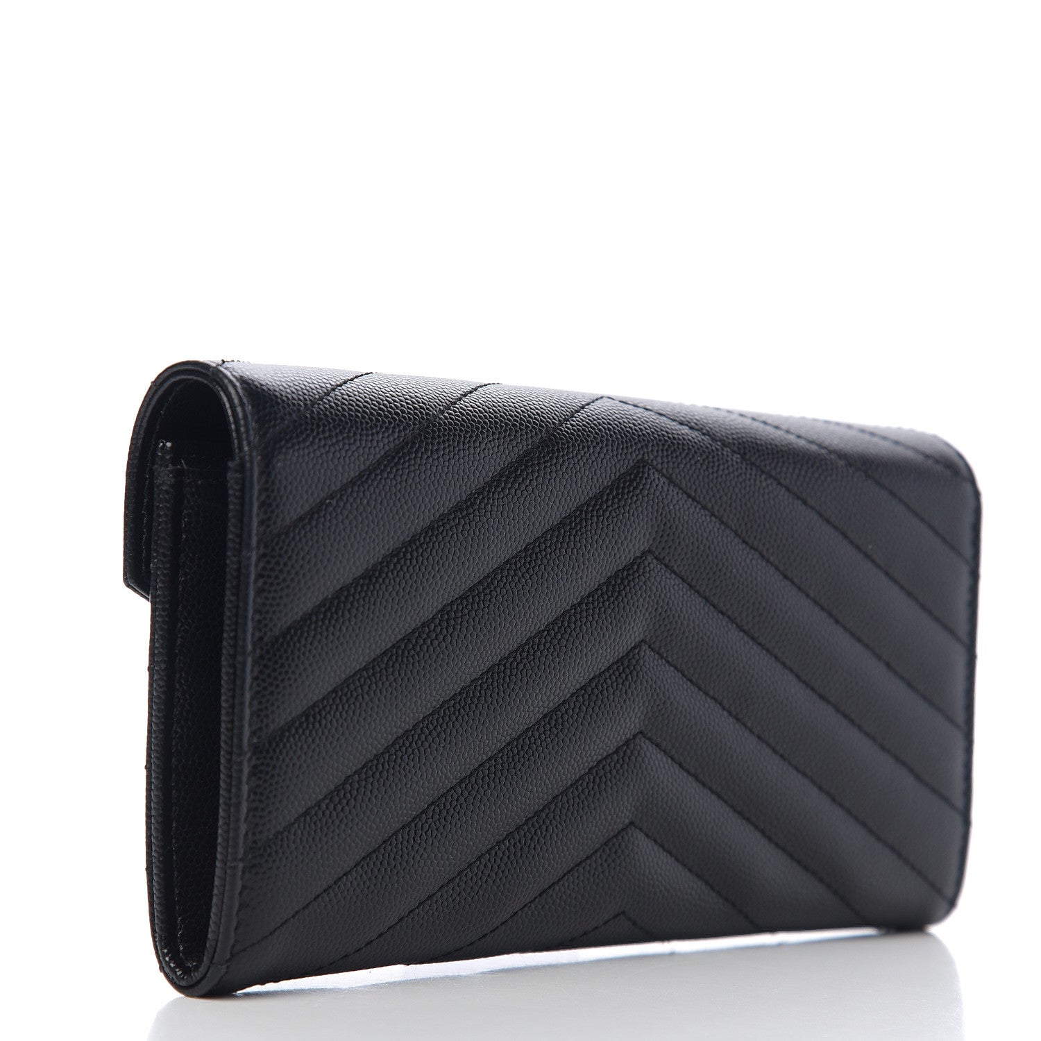 Saint Laurent Grain De Poudre Matelasse Chevron Monogram Flap Wallet Black 2 of 5