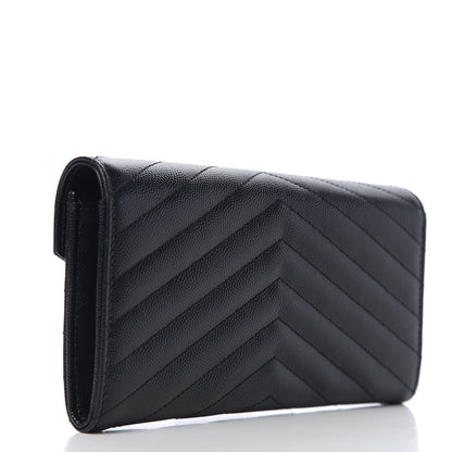 Saint Laurent Grain De Poudre Matelasse Chevron Monogram Flap Wallet Black 2 of 5