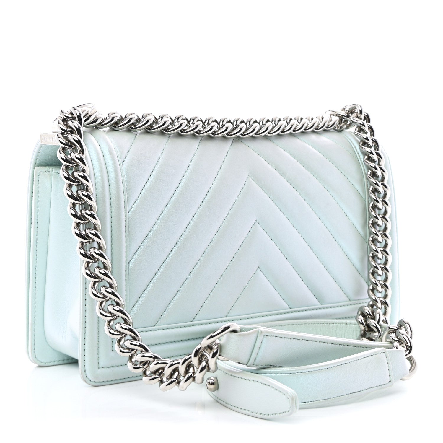 Chanel Iridescent Lambskin Chevron Quilted Medium Boy Flap Turquoise 6 of 27