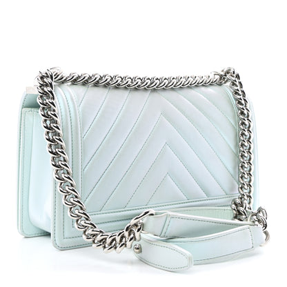 Chanel Iridescent Lambskin Chevron Quilted Medium Boy Flap Turquoise 6 of 27