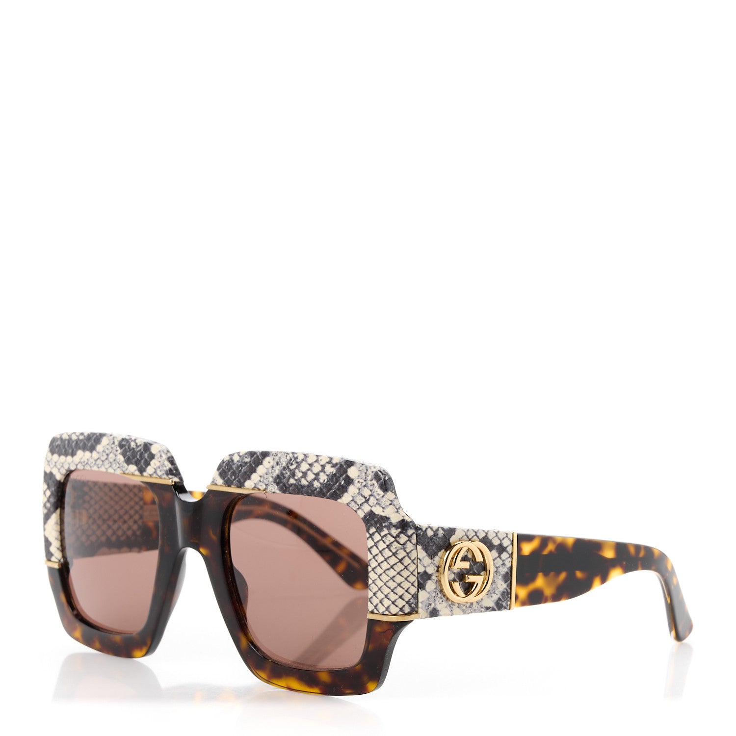 Gucci Snakeskin Acetate Square Sunglasses GG0484S Havana 1 of 8