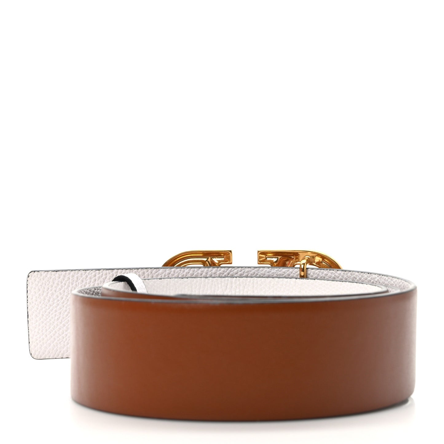 Glossy Calfskin Grainy Calfskin Hammered VLogo Reversible 40mm Belt 85 34 Saddle Brown White