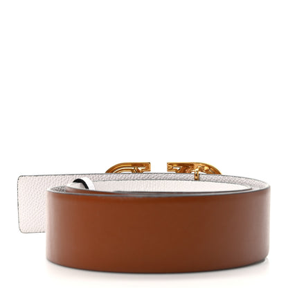 Valentino Garavani Glossy Calfskin Grainy Calfskin Hammered VLogo Reversible 40mm Belt 85 34 Saddle Brown White 2 of 4
