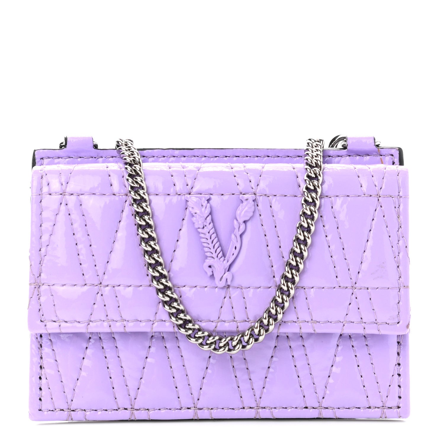 Versace Metallic Lambskin Quilted Virtus Chain Card Holder 1 of 7