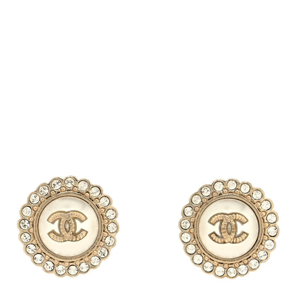 Chanel Metal Pearl Crystal CC Round Earrings Light Gold 1 of 4