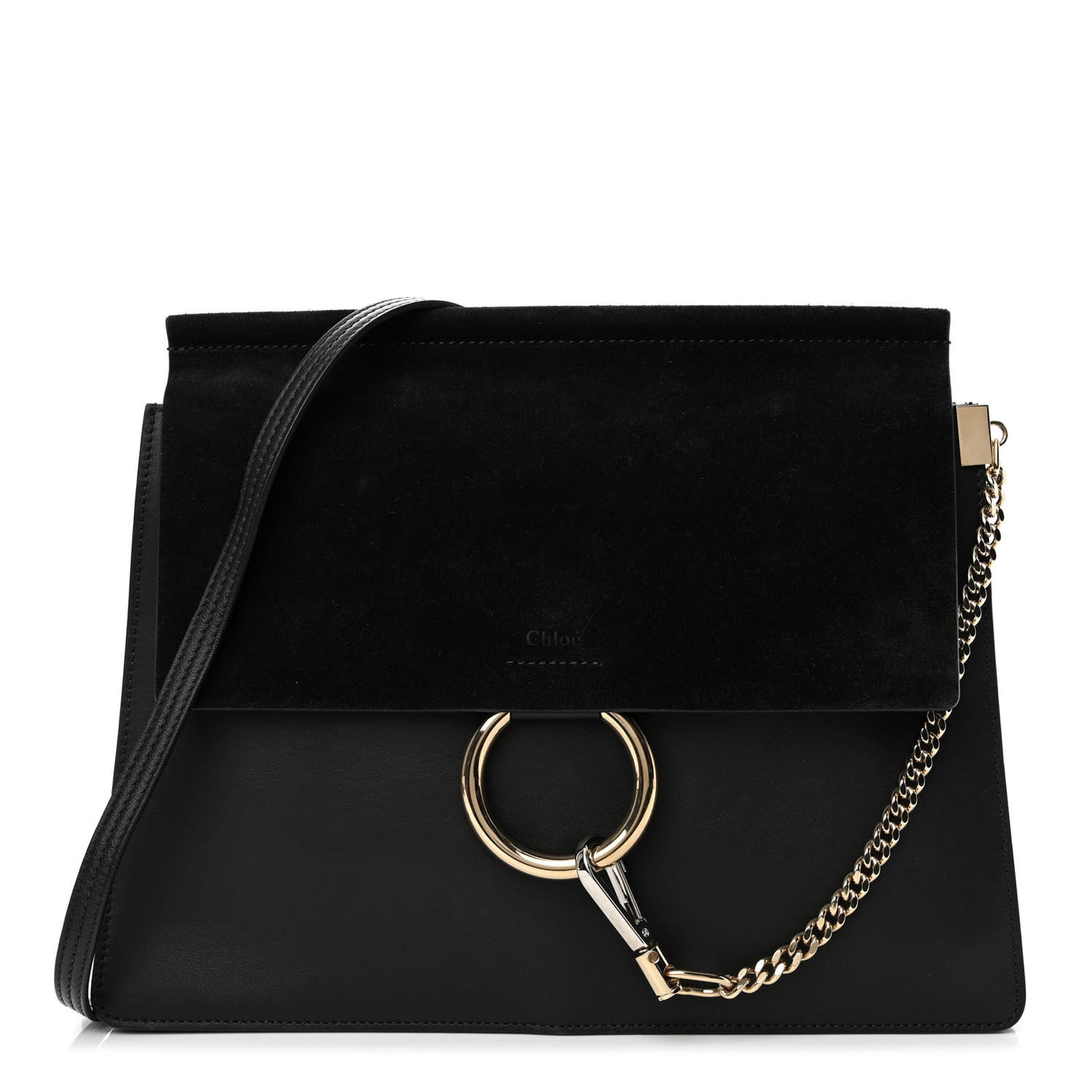 Suede Calfskin Medium Faye Shoulder Bag Black