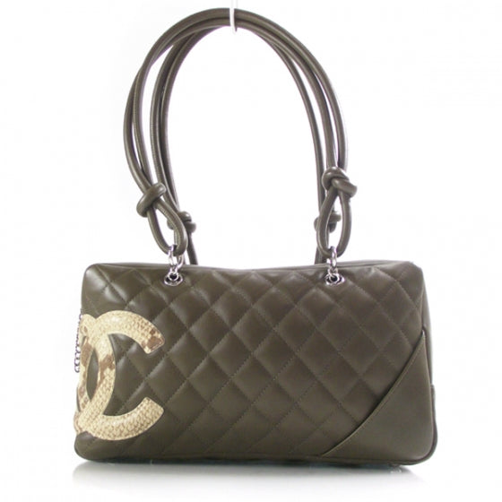 Calfskin Python Quilted Large Cambon Bowler Khaki