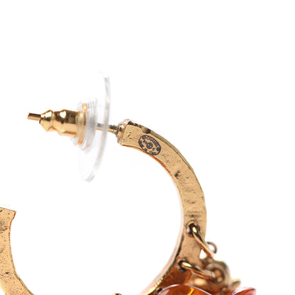Chanel Brushed Metal Bead CC Hoop Earrings Gold 4 of 5