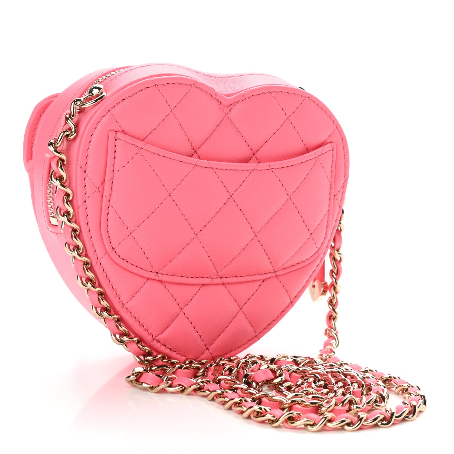 Chanel Lambskin Quilted CC In Love Heart Clutch With Chain Pink 3 of 13