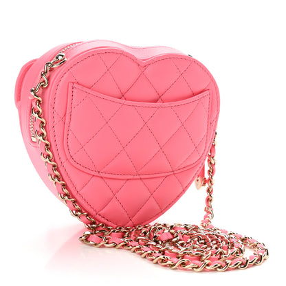 Chanel Lambskin Quilted CC In Love Heart Clutch With Chain Pink 3 of 13