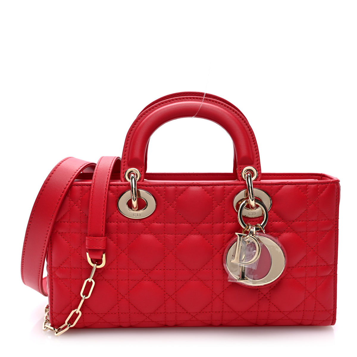 Lambskin Cannage Medium Lady D-Joy Flame Scarlet