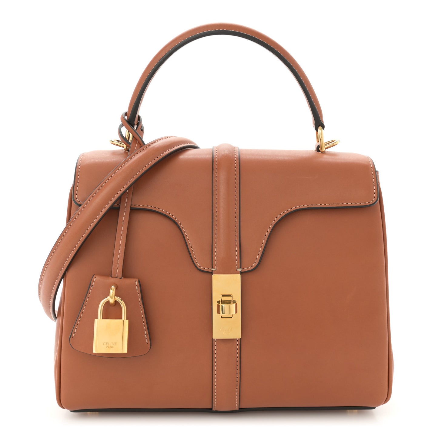 Satinated Calfskin Small 16 Top Handle Bag Tan