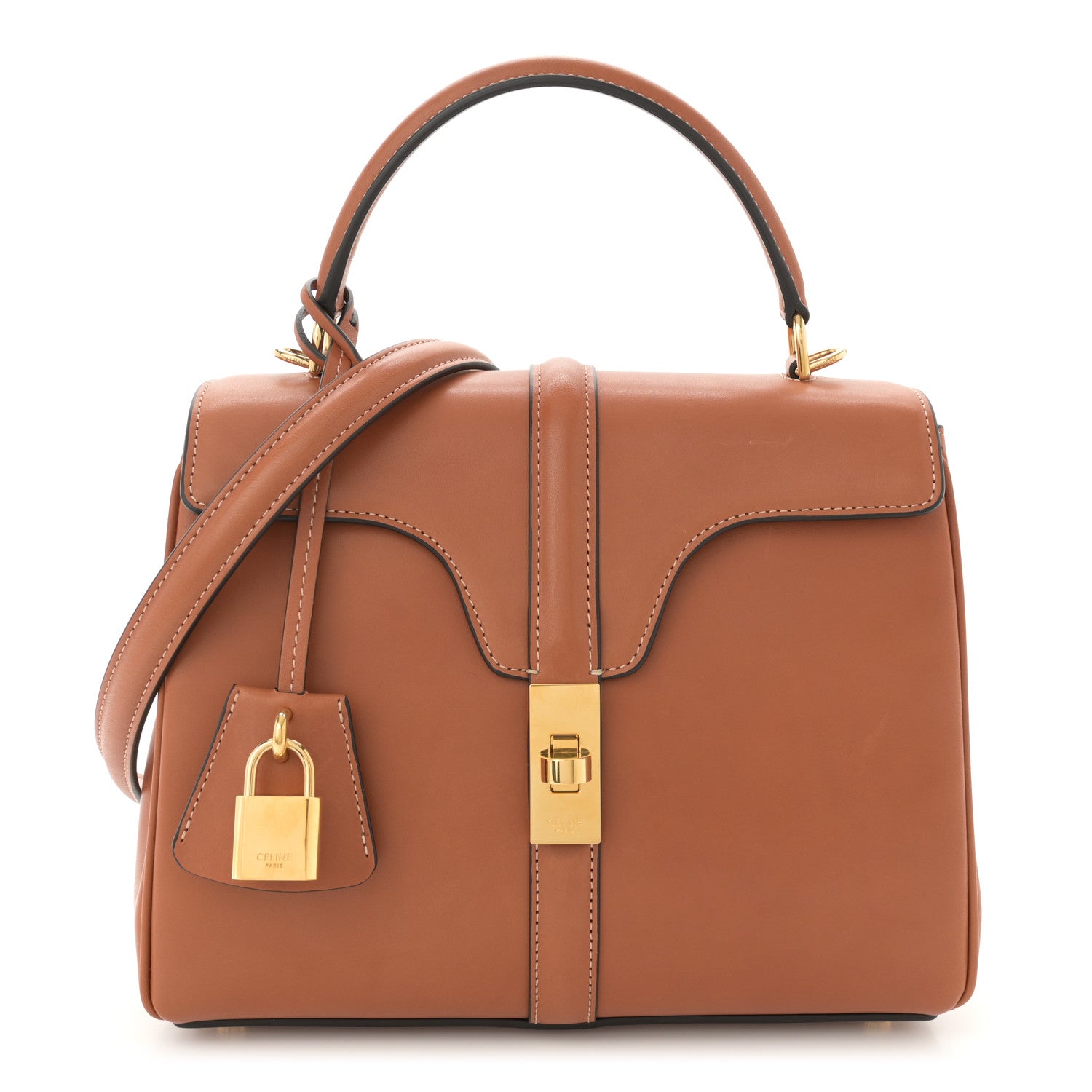 Celine Satinated Calfskin Small 16 Top Handle Bag Tan 1 of 11