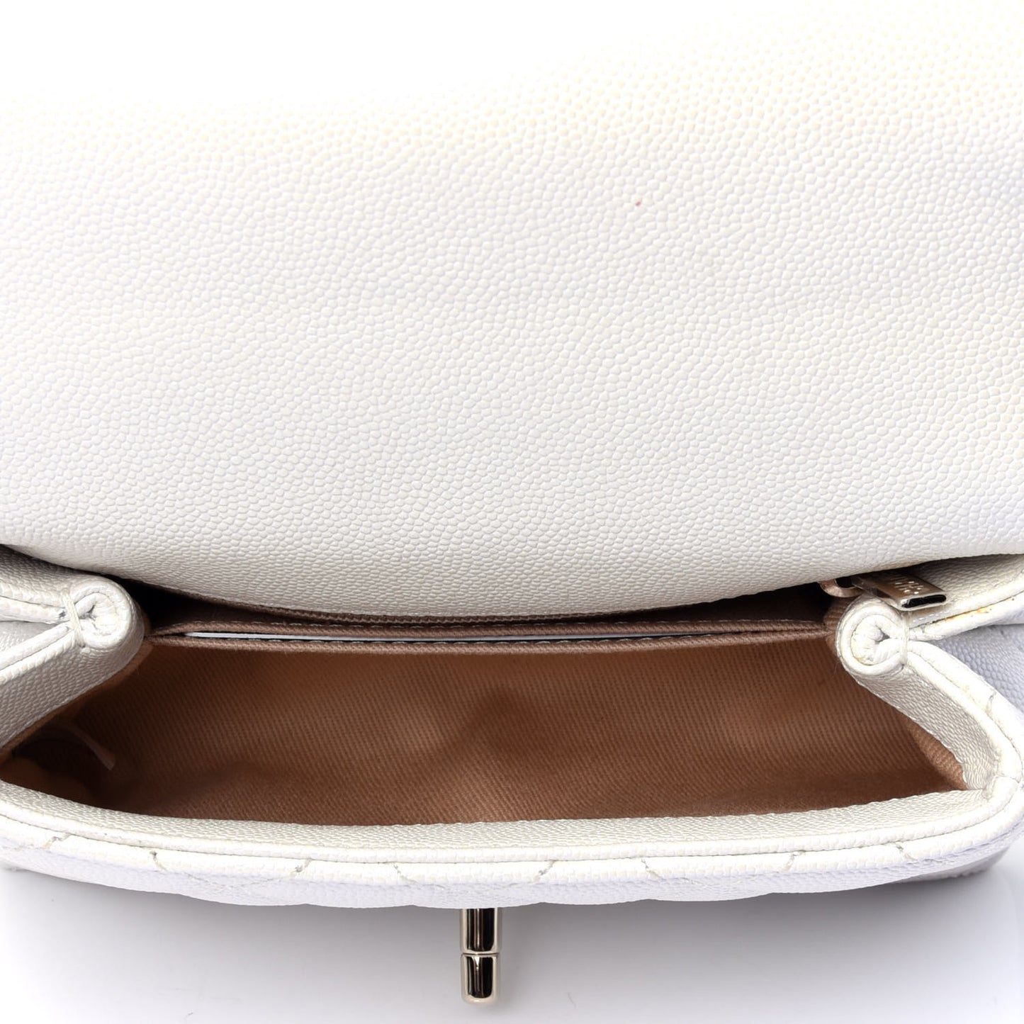 Iridescent Caviar Quilted Extra Mini Coco Handle Flap White