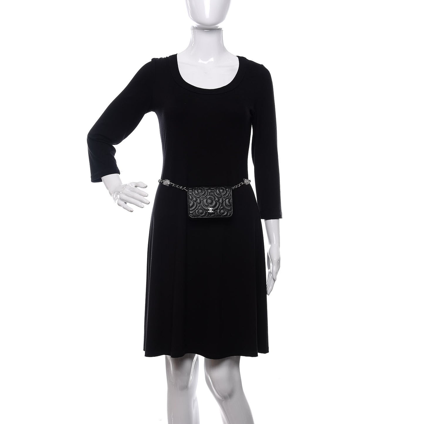 Caviar Camellia Embossed Chain Belt Bag Black