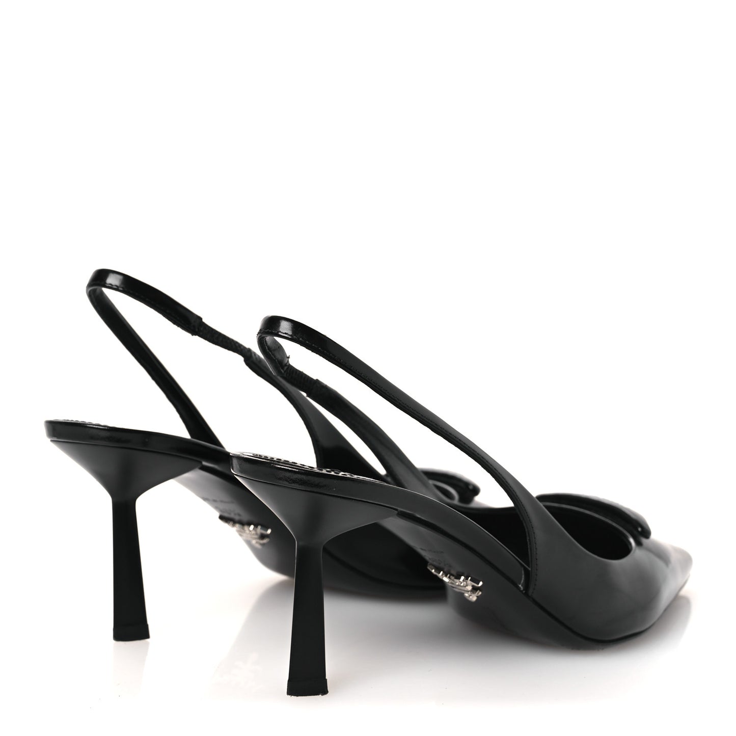 Spazzolato Triangle Logo Pointed Toe 75mm Slingback Pumps 36.5 Black
