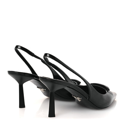 Prada Spazzolato Triangle Logo Pointed Toe 75mm Slingback Pumps 36.5 Black 5 of 10