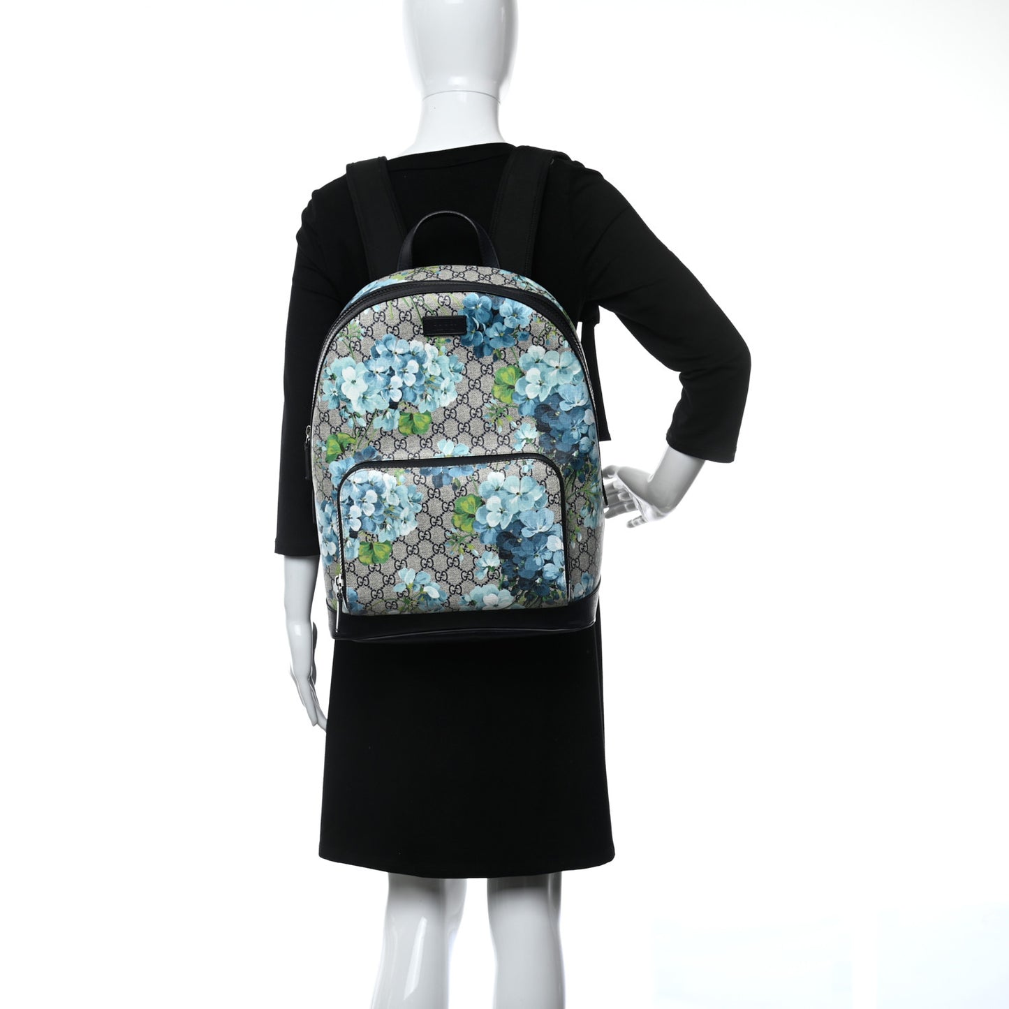 GG Supreme Monogram Blooms Medium Day Backpack Beige Blue Navy