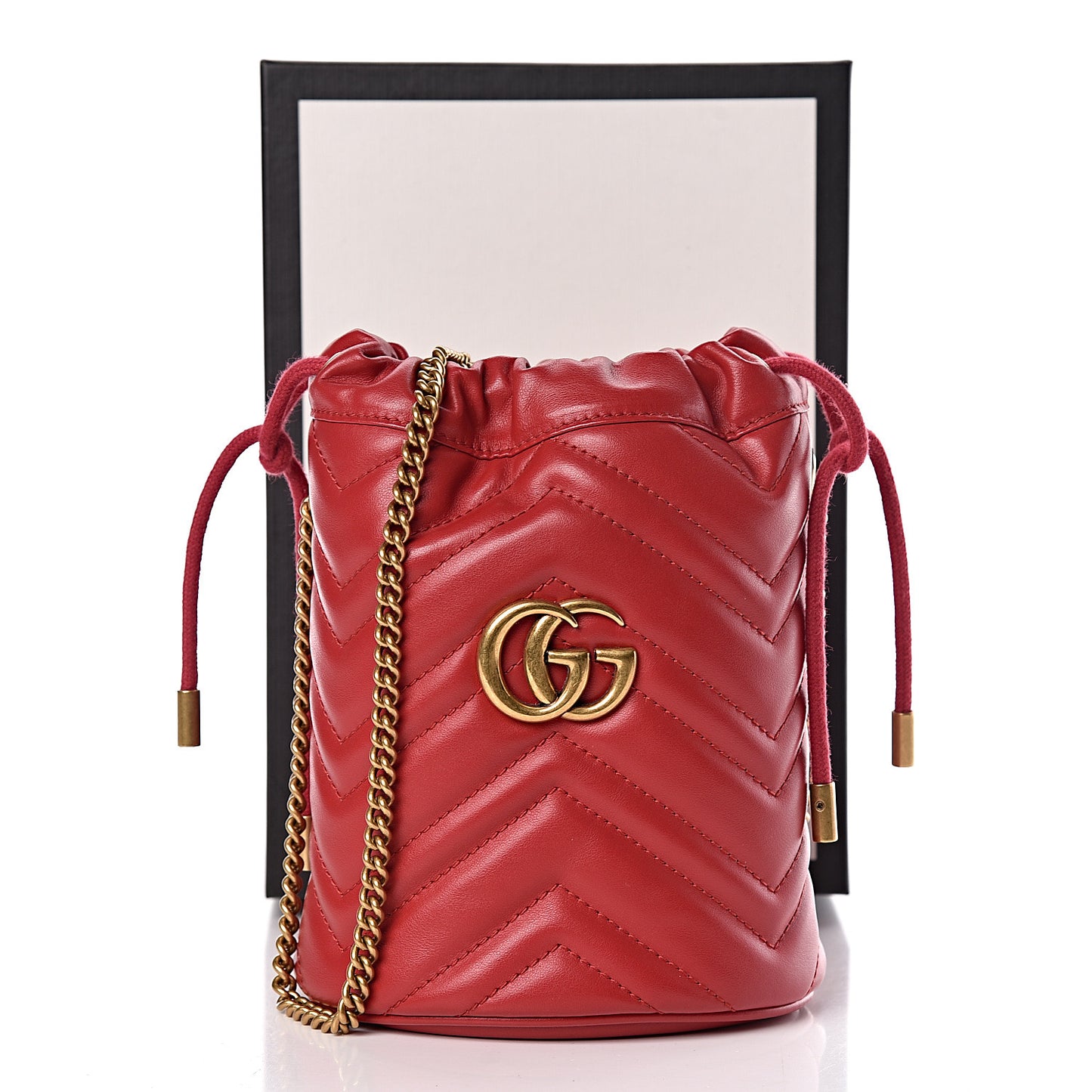 Calfskin Matelasse Mini GG Marmont 2.0 Bucket Bag Hibiscus Red