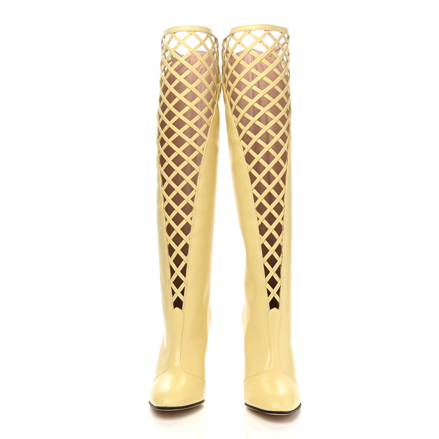Gucci Plume Calfskin Damir Lattice Cutout Knee High Boot 36.5 Butter 2 of 8