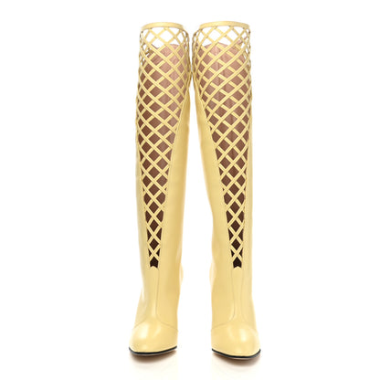 Gucci Plume Calfskin Damir Lattice Cutout Knee High Boot 36.5 Butter 2 of 8
