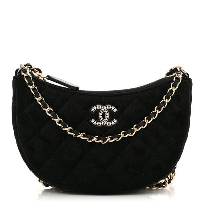 Chanel Velvet Crystal Quilted Chain Hobo Black 1 of 11