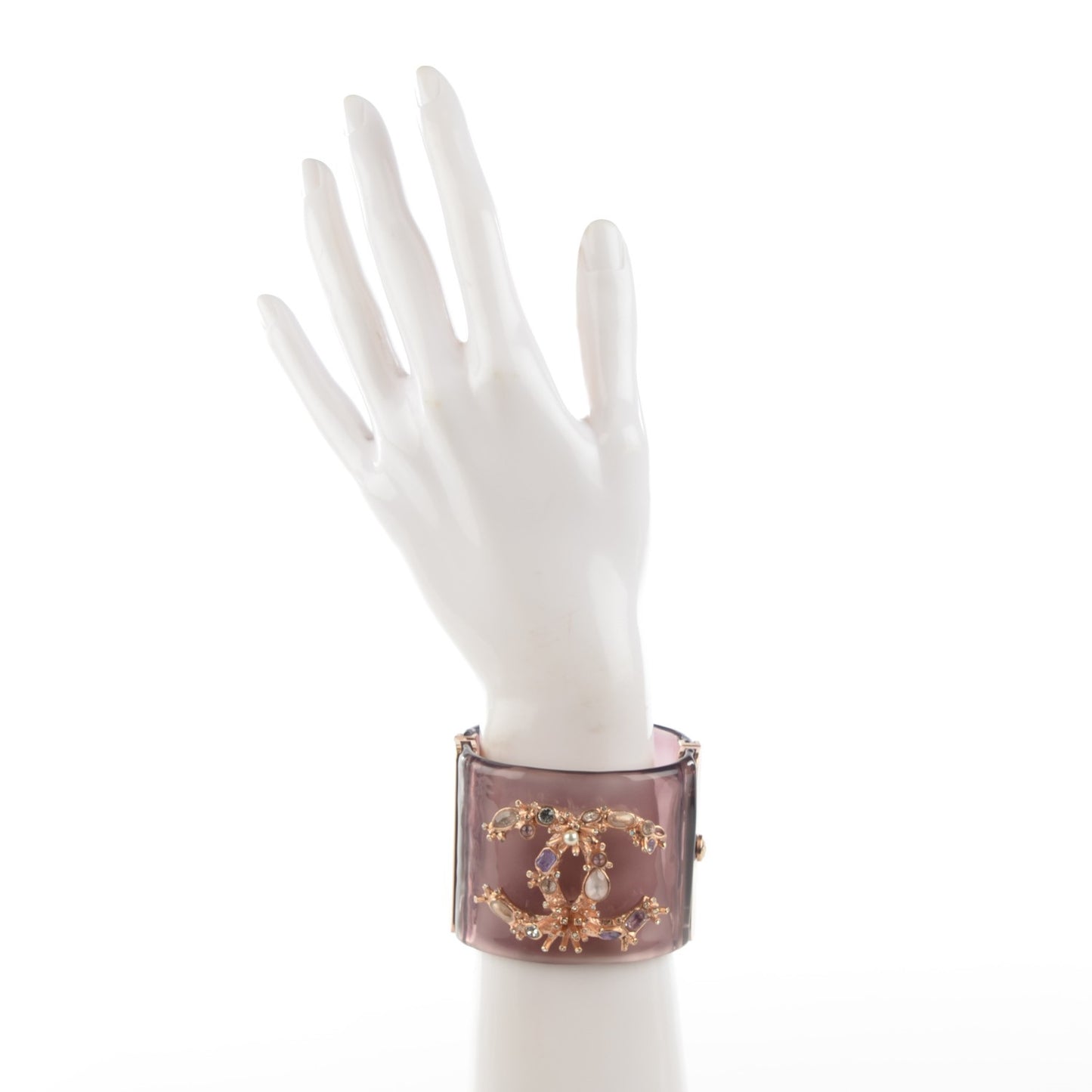 Lucite Crystal Pearl Gripoix CC Cuff Purple