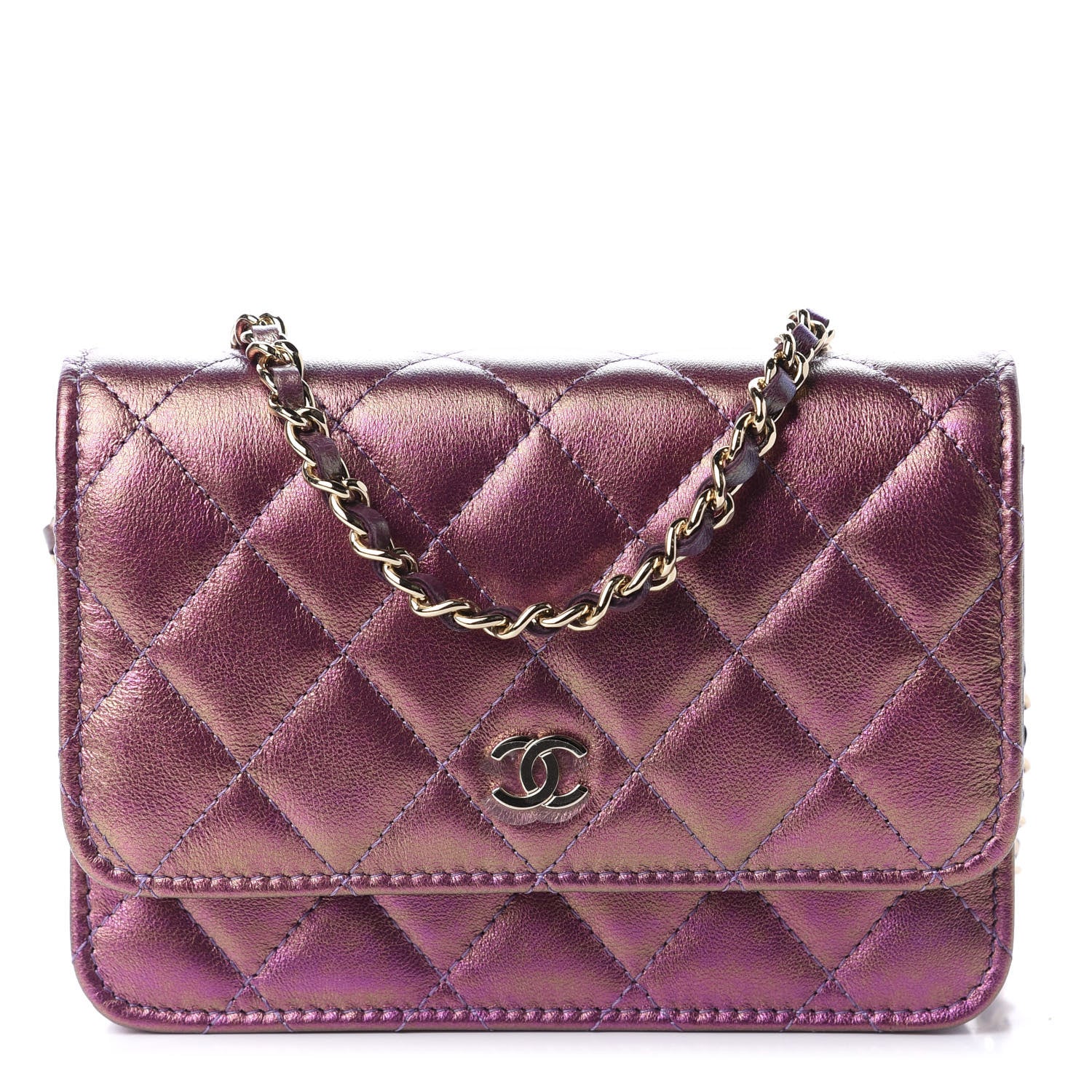 Chanel Iridescent Lambskin Quilted Mini Wallet On Chain WOC Purple 1 of 11