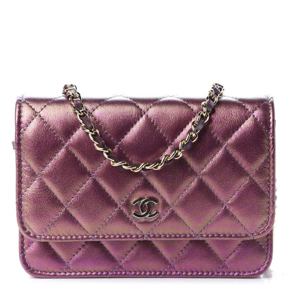 Chanel Iridescent Lambskin Quilted Mini Wallet On Chain WOC Purple 1 of 11