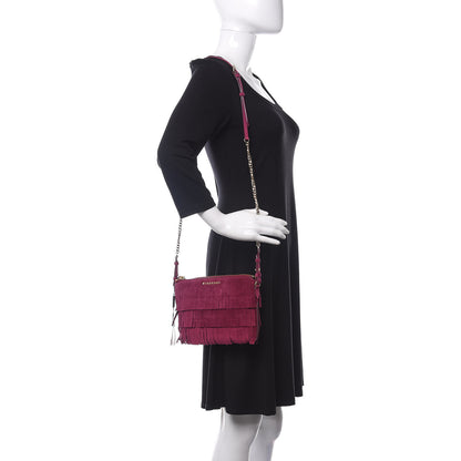 Burberry Suede Fringe Peyton Crossbody Clutch Bag Magenta 2 of 11